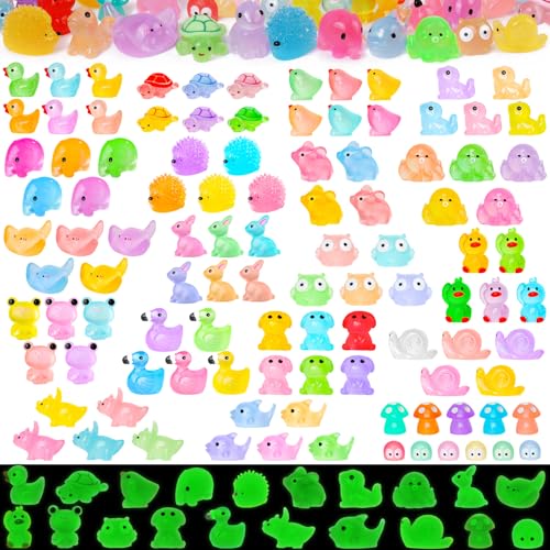 120PCS Luminous Mini Resin Animals 20 Types to Hide Miniature Resin Animals Figures Glow in the Dark Tiny Ducks Owls Frogs Bulk for Micro Landscape Dollhouse Aquarium Potted Fairy Garden DIY Decor - color: 120pcs-animals