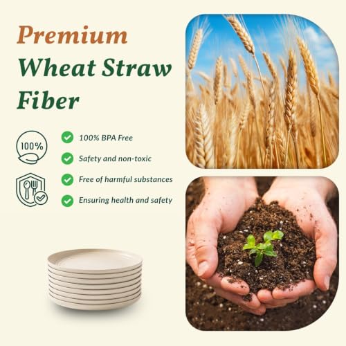Homienly Small Plates | 5.7 Inch Lightweight & Unbreakable Wheat Straw Plates | Mini Dessert Plate Set, Microwave & Dishwasher Safe Set of 8 -Beige - color: Beige, size: 5.7 Inch