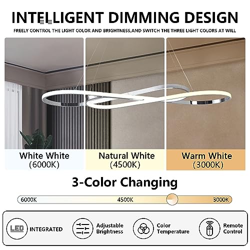 Modern Chandelier,Led Chandelier for Kitchen Island Lighting,Modern Led Pendant Light for Kitchen Island Chandelier Over Table,Dimmable Modern Chandeliers for Dining Room Light Fixture with Remote - color: Electroplated Chrome, size: 39.37in