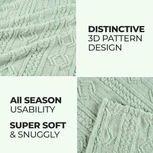 SUPERIOR Fleece Boho Jacquard Blanket, Decorative Blankets for Bedroom, Sofa, Fuzzy, Plush, Fluffy, Soft, Cute Room Decor, Beautiful Cover, Comfort Essentials, Arctic Collection, Throw, Sea Foam - color: Sea Foam, size: Throw