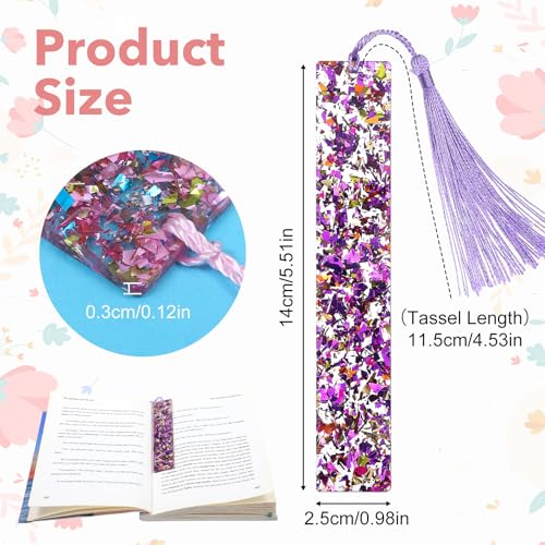 4Pcs Colorful Sequined Bookmarks with Tassel, Resin Bookmarks