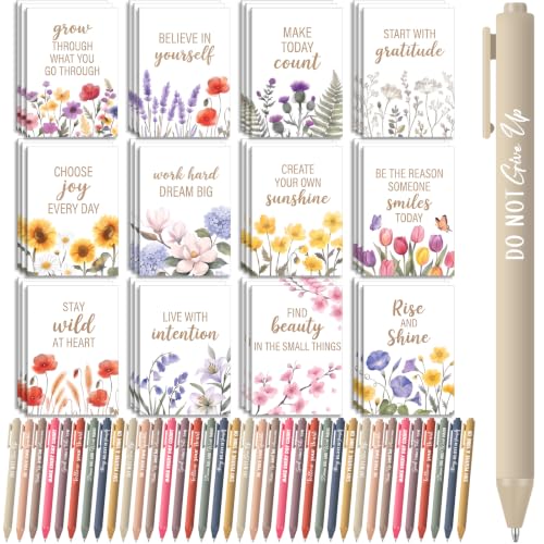 Yeaqee 72 Pcs Motivational Pen Notepad Gifts Bulk Set, Floral - style: Floral Inspiration