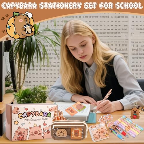 Ulema 80pcs Cute Capybara Stationery Set Birthday Capybara Gifts for Boys Girls Back to School and Classroom Rewards Kawaii School Supplies with Capibara Stuff. - style: Capybara