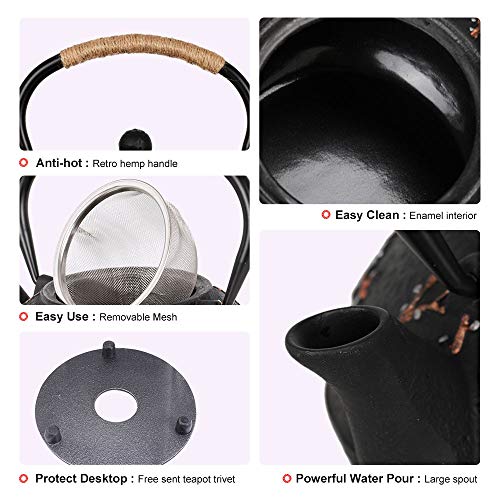 Cast Iron Tetsubin Kettle Teapot Set with Cups Trivet Infuser - color: Plum