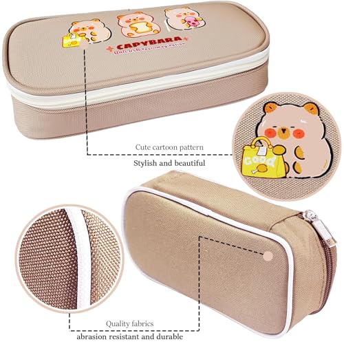 Capybara Pencil Case, Large Kawaii Pen Pouch for School and Office - style: 3 Figurines Capybara