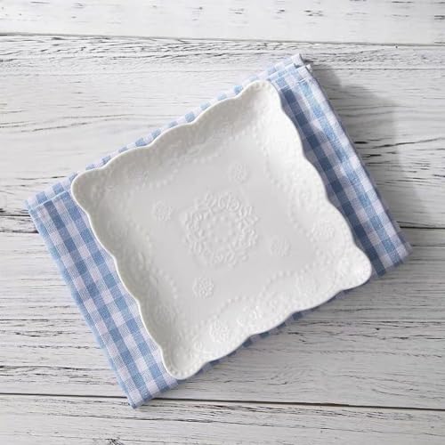 YBKTEX Ceramic Plate, Square Embossed Lace Plate (White, 6-inch) - color: White, size: 6-Inch