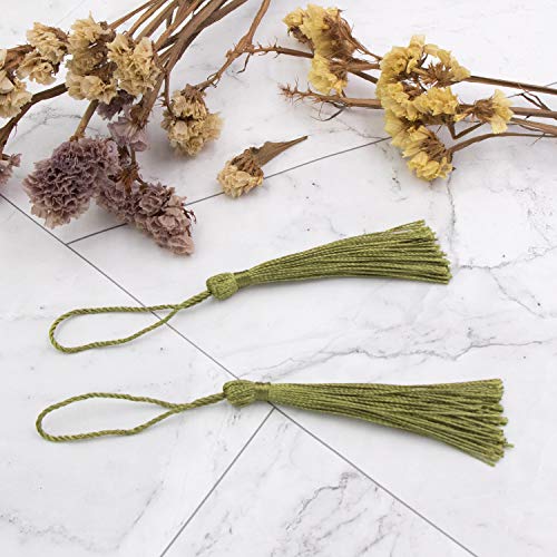 VAPKER 100 Pieces Olive Color 13cm/5-Inch Silky Handmade Soft Tassels Floss Bookmark Tassels with 2-Inch Cord Loop for Jewelry Making, DIY Projects, Bookmarks - color: O:olive