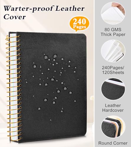 5 Subject Notebook College Ruled with Removable Pocket Dividers Tabs, 240 Pages Spiral Notebook 8.5 x 11, Lined Journal Notebook for Women , Hardcover Notebooks for Work School Note taking A4 Black - color: Black, size: A4