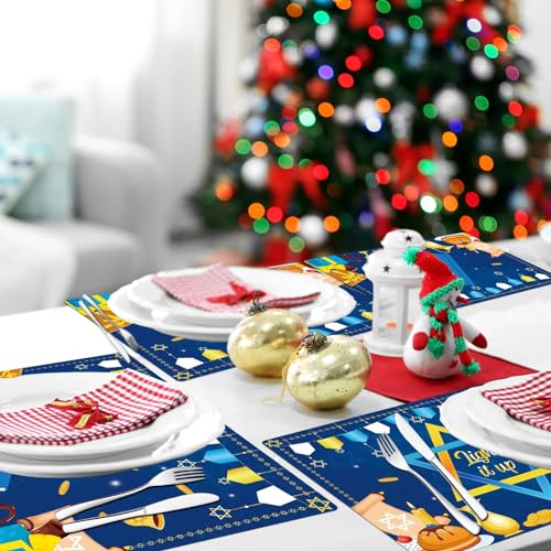 Hanukkah Placemats Set of 6 Plastic Table Mat 17×13×0.04in - style: Hanukkah