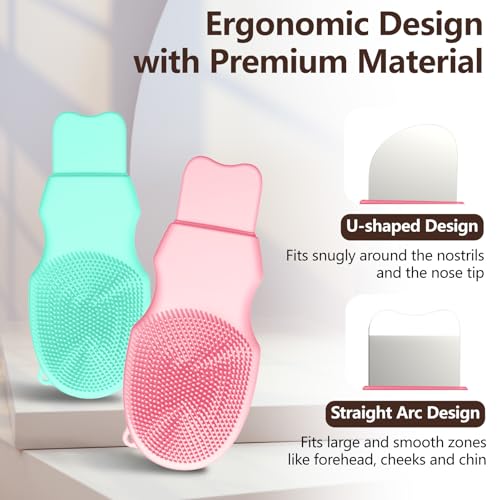 2-Pack Blackhead Remover Double Headed Scraper, Silicone Face Scrubber for Deep Cleansing, Portable Mini Skin Care Tool for Men & Women (Pink + Green) - color: Pink + Green