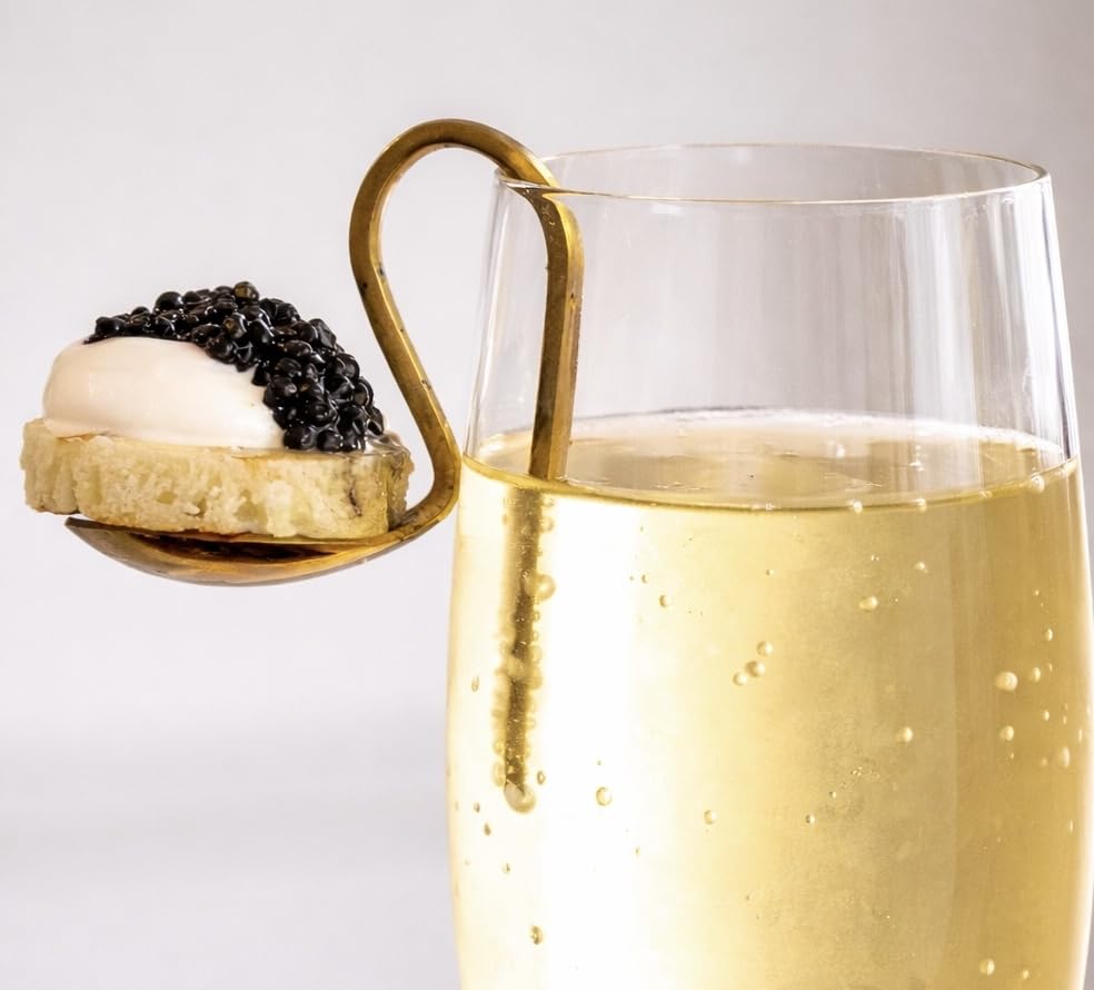 FLUTESPOON™ Appetizer Spoon for Champagne, Wine & Cocktails, Rim-Hanging Stainless Steel Serving Spoon, Set of 4 - color: Gold