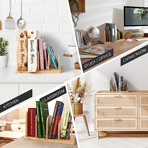 Cook Book Organizer, 4 Sections, Recipe Book Holder Rack, Tabletop Stand for Convenient Cookbook Storage, Vertical Cook Book Stand Kitchen, Binder Holder for Desk & Countertop (Bamboo) - color: Bamboo, size: 4 Sections