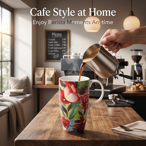 Topadorn 17oz Ceramic Travel Mug with Lid, Botanical Floral Coffee Mug - color: Butterfly and Butterfly