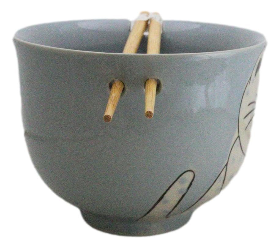 Ebros Gift Artistic Donburi Ramen Udon Noodles Soup Salad 5" D 18Oz Bowl With Bamboo Chopsticks And Built In Rest Set Asian Dining Kitchen Accent (Blue Chubby Kitty Cat) - color: Blue Chubby Kitty Cat