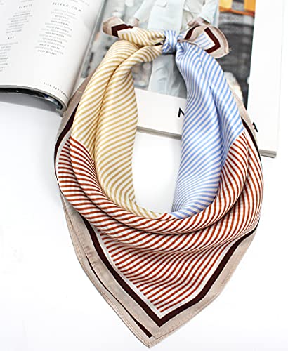 ANDANTINO 100% Mulberry Silk Scarf -21” Square Neckerchief with Gift Packed - color: Contrast Color Stripes