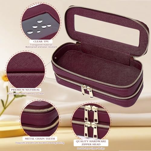 Pinkmik Double Layer Makeup Bag, Burgundy, Double SLIM - color: B3/Burgundy, size: 2-Layer SLIM