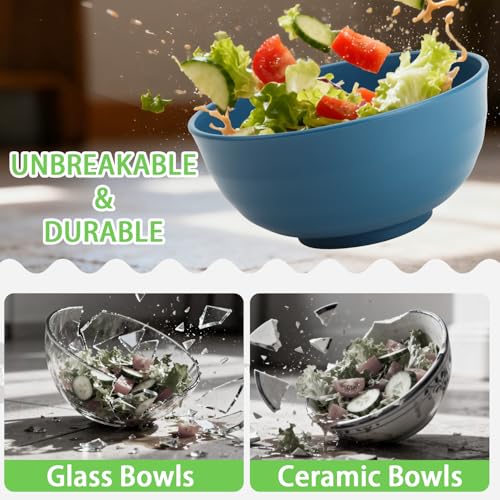 Wheat Straw Bowls Set of 6, 60 OZ Unbreakable Camping Bowls, Microwave Safe & Dishwasher Safe, Large Salad Bowls for Outdoor, Picnic, RV Trips, Ramen, Cereal, Soup, Dark Blue - color: Blue, size: 60 OZ