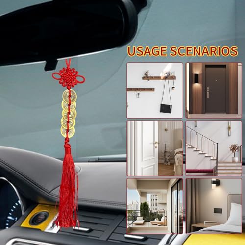 Feng Shui Good Luck Charms, Red Knot Wall Hanging for Car,House,Office, Backpack, Key Chain, Wealth and Success Five Emperor Money(5coins) - 2pcs - color: Chinese Knot Five Emperor Coins Ornament 2pcs