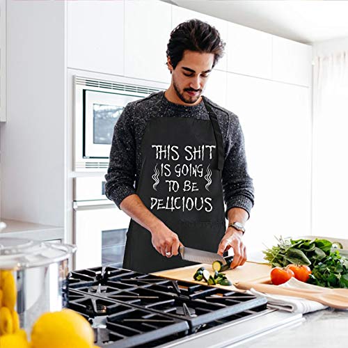 Rosoz Funny BBQ Black Chef Aprons for Men,Adjustable Kitchen Cooking Aprons - color: This is Going to Be Delicious