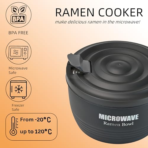 Layron Large Ramen Bowl, Ramen Noodle Bowls Microwavable 45 oz, Ramen Cooker, Microwave Pasta Cooker, Ramen Bowl Microwave Gift for College Male Female Dorm Room (black) - color: Black