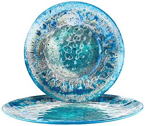 Radiance Teal 2pc Melamine Platter Set – 14" Round & 18"x13.5" Oval Serving Trays – Reactive Glaze Style Artisan Serveware for Entertaining, Holidays, Dinner Parties, or Gifts