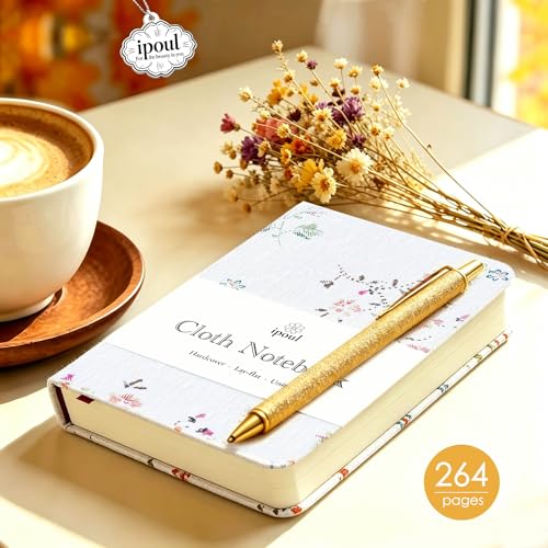 Pocket Journal, Floral Linen Notebook, Similar Embroidered, A6 Notebook, 4x6 Journal, Lay Flat, Hardcover, Lined & Unlined Sketchbook, White - color: A6-Floral White