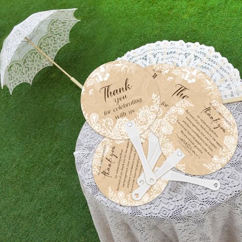 CroBlissful 100 Pcs Wedding Hand Fans for Guests Bulk, Handheld, Flower - style: Lace