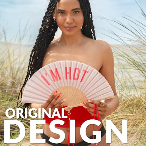 Fisura – Original folding fan with message I’m h*t, wooden handheld fan for women, perfect for rave, wedding, party, birthday, gift or fun summer decoration - color: I'm H*t, Beige