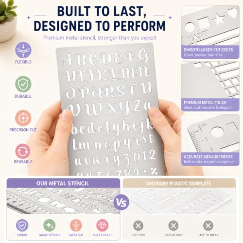 10Pcs Metal Planning Stencils, Bullet Journal Stencil, Ruler Stencil for Journaling with Case – Bullet Journal Weekly/Monthly Planning, Daily Task Tracker, Drawing Straight Lines