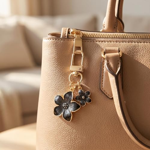 9Pcs Daisy Flower Keychains Gold Alloy Lobster Clasp Bag Charms for Handbags Backpacks Car Keys Women Accessories Set - color: Black, White, Pink