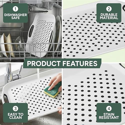 Zuvo Anti-Slip Food Serving Tray with Handles (Set of 2) – BPA-Free Plastic, Lightweight & Durable – Non-Slip Couch Trays for Eating & Drinks (White) - color: White