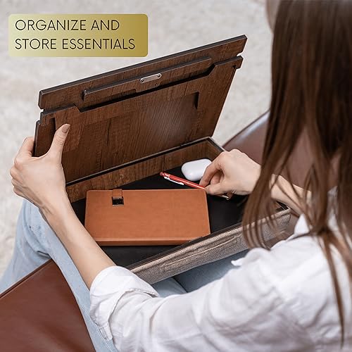 Vigo Wood Lap Reading Desk with Cushion, Adjustable Incline Book Stand with Storage Compartment (Walnut) - color: Walnut