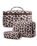 BAGSMART Travel Makeup Bag Set, 3 Pc Puffy Cosmetic Pouch, Leopard Print - color: Leopard Print