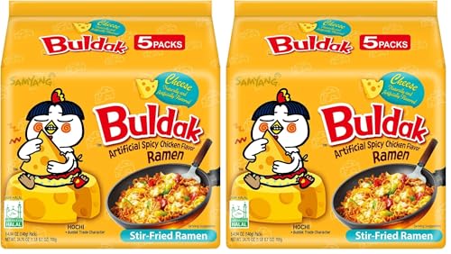 Samyang Buldak Spicy Ramen,Hot Chicken Ramen,Korean Stir-Fried Instant Noodle,Cheese,1 Bag with,(Pack of 10) - size: 4.94 Ounce (Pack of 10)