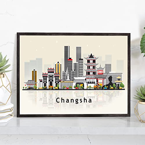 Pera Print Changsha Poster, China Illustration Skyline City Poster, Modern Skyline Changsha Poster, Cityscape and Landmark Print, Home-Office Wall Art Decoration - 16x20 Inches - color: Changsha - China, size: 20"L x 16"W