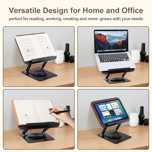 360° Rotating Book Stand with Elastic Page Clips Cookbook Tablet Holder