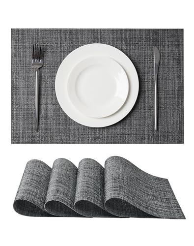 Leetaltree Black and Grey Woven Placemats Set of 4 - Heat Resistant Non-Slip Place mats for Dining Table, Washable Durable PVC Vinyl Woven Table Mats(Black & Grey, 4) - color: C0- Black and Grey, size: Set of 4