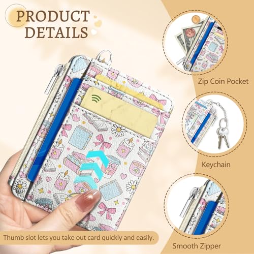 Kelvoris Credit Card Holder Small Wallet Women, Slim RFID, Book Coffee Bow - color: Book Bow