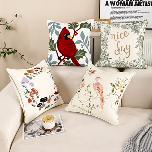 Embroidered Throw Pillow Covers 18x18 Set of 2 Mushroom - color: Mushrooms
