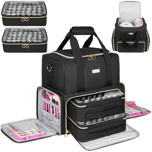 Nail Polish Organizer Holds 80+ Bottles,Nail Polish Carrying Case with 2 Removable Bags,Nail Organizers and Storage for Nail Tech,Portable Nail Supplies Holder,Mother Day Gift for Women Grils,Black - color: Black