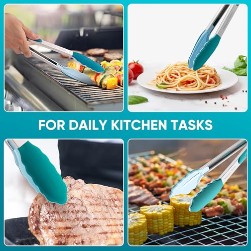 12-Inch Kitchen Tongs for Cooking with Silicone Tip,Turquoise - color: 12"-Turquoise