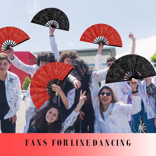 Maitys 2 Pack Foldable Fans for Rave Dancing,Vintage Color,Glitter Pattern - color: Vintage Color, style: Glitter Pattern