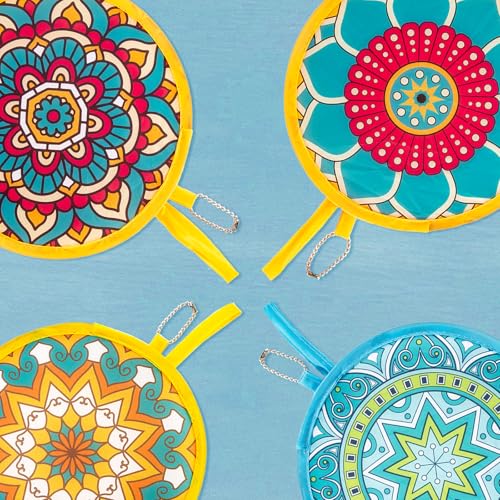 4pcs Mandala Round Foldable Hand Fan Japanese Foldable Fan Style Handheld Compact Cooling Fans,Round Folding Fan for Outdoor Games,Xmas Decoration,Festival,Party Favors,Travel,Events - color: Mandala