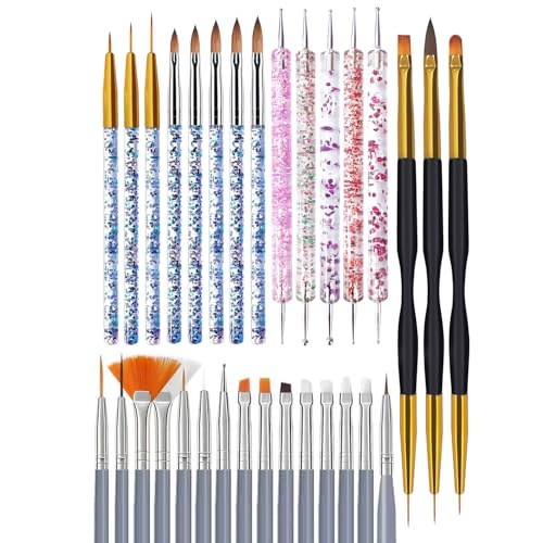 31PCS Nail Art Brush Set, Liner, Dotting, Fan & Flat Brushes - color: Gray