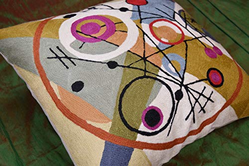 Kandinsky Abstract Throw Pillow Cover - Circles | Modern Couch & Outdoor Pillow | Mid Century Chair Cushions | Handmade Wool Size 18x18 - color: Gold Circles in Circle