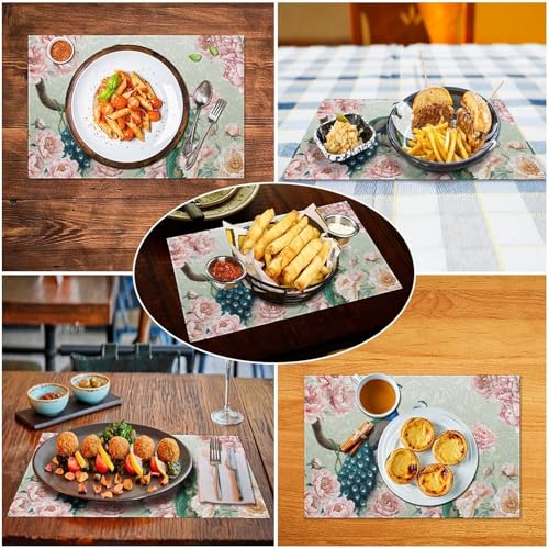 Floral Bird Placemats Set of 4, 12x18 Inch Vintage Peacock Peony Flower Green Baroque Luxury Boho Seasonal Spring Holiday Coffee Table Mats for Party Kitchen Dining Decoration - color: Pm-floral Bird06, size: 4pcs