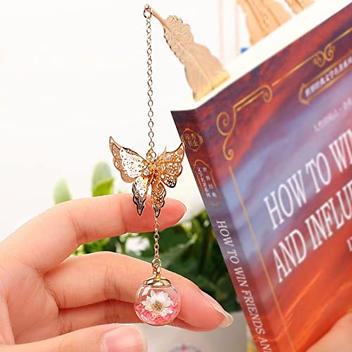 Toirxarn Metal Feather Bookmark, Back to School Teacher Gift for Women - color: Feather Gold - Pink Crystal With White Flowers