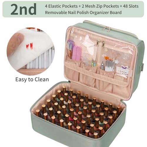 CUBETASTIC Nail Polish Organizer, Nail Tech Organizers and Storage Case Holds 69 Bottles Nail Polish & Nail Lamp, Travel Nail Supplies bag for Nail Tech Kit & Manicure Tools, Green - color: Green, size: 69 Slots