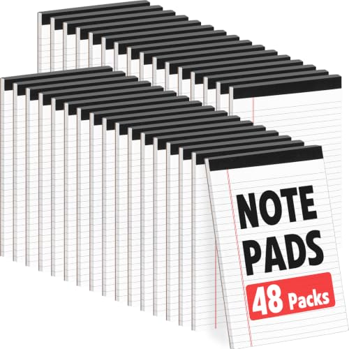 YesBes 48 Pack Note Pads Bulk, Small Legal Pads 5" x 8" Narrow Ruled Lined Writing Pad, 30 Sheets (60 Pages) Notepad for Office Home School, Perforated, Office Supplies - color: 48 Pack
