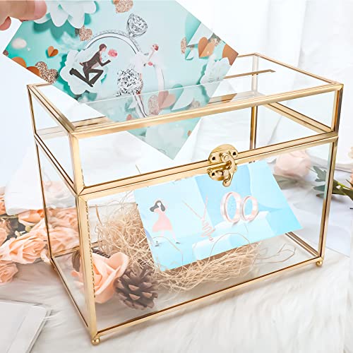 HighFree Glass Card Box, Large Clear Card Box for Wedding Receptions, Decorative Storage Box for Baby Shower, Birthday Party, Bridal Shower (With Slot, Gold) - color: Gold